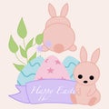 Three easter eggs and cute bunnies, vector illustration Royalty Free Stock Photo