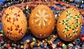 Three Easter eggs on the jewel-stones Royalty Free Stock Photo