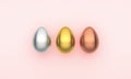 Three Easter eggs on a pink background. 3D Rendering Royalty Free Stock Photo