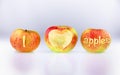 Three ecological apples with inscription I LOVE APPLES Royalty Free Stock Photo