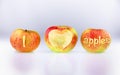 Three ecological apples with inscription I LOVE APPLES