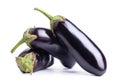 Three eggplant on white background close up isolated top view Royalty Free Stock Photo