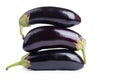 Three eggplant on white background close up isolated top view Royalty Free Stock Photo