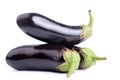Three eggplant on white background close up isolated top view Royalty Free Stock Photo