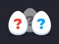 three eggs with different color of question marks. Vector Illustration Royalty Free Stock Photo