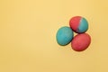 three eggs in pink blue painted easer eggs, a creative holiday concept Royalty Free Stock Photo