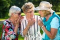 Three elderly women sharing secrets