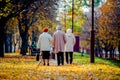 Three elderly women walking