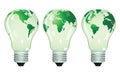 Three electric bulbs with maps