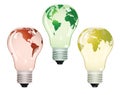 Three electric bulbs with maps