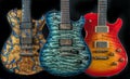 Three Electric Guitars Made of Fancy Figured Wood Colorful Music