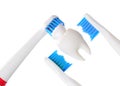 Three Electric Toothbrushes Cleaning a Tooth Model