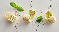 Three elegant butter curls with fresh herbs Royalty Free Stock Photo