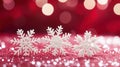 Three White Snowflakes on Red Glitter Background in Winter Royalty Free Stock Photo