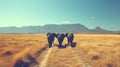 Three elephants walking down a dirt road in the middle of nowhere, AI Royalty Free Stock Photo