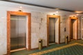 Three elevators in the hotel lobby. The interior of the building Royalty Free Stock Photo
