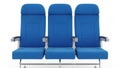 Three empty blue airplane seats in a row Royalty Free Stock Photo