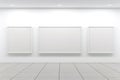 Three empty frames of different sizes on white wall, mockup for art or design concepts. Generative AI illustration Royalty Free Stock Photo