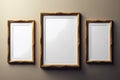 Three empty frames on the wall, mockup template Royalty Free Stock Photo