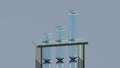 Three empty glass test tubes on a stand isolated on a neutral blue background Royalty Free Stock Photo