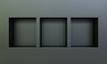 Three empty niches or shelf on black wall 3D mockup Royalty Free Stock Photo