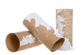 Three empty rolls of toilet paper laying isolated Royalty Free Stock Photo