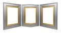 Three empty silver and gold picture frames triptych Royalty Free Stock Photo