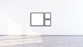 Three empty square black frame mock up in a white room, 3d illustration white wall with frames for gallery wall mockup Royalty Free Stock Photo