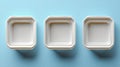 Three Empty Square White Plates on Blue Background Generative AI Royalty Free Stock Photo
