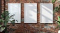 Three empty white frames mockup on brick wall for elegant interior decoration ideas Royalty Free Stock Photo