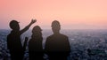 Three engineer silhouette is looking at development of Toky city Japan with Fuji mountain in background