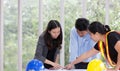 Three engineers working meeting room at the office. Three worker Royalty Free Stock Photo