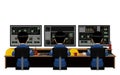 Three engineers are working at their workstation on white background Royalty Free Stock Photo
