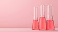 Pink Liquid in Erlenmeyer Flasks Science Lab Chemistry Experiment Concept AI generated. Royalty Free Stock Photo