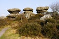 Three eroded gritstone rocks in North Yorkshire