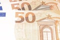 Three 50 euro banknotes stacked up slightly out of focus Royalty Free Stock Photo