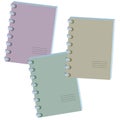 Three exercise books on a white background. Color cartoon notebooks