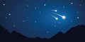 Three falling stars starry sky in the mountains Royalty Free Stock Photo