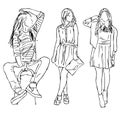 Three fashion girls in doodle style