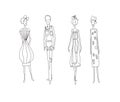 Three fashion women and one man. Drawing vector models image.