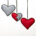 Three felt heart on a white background, Royalty Free Stock Photo