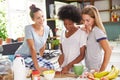 Three Female Friends Enjoying Breakfast At Home Together Royalty Free Stock Photo