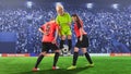 Three female soccer players during struggling for the ball Royalty Free Stock Photo