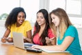 Three female students learning at computer Royalty Free Stock Photo