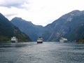 Three ferries on Gejranger fjord in Norway