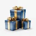 three presents boxes with gold ribbon bows and bow on each of them Royalty Free Stock Photo