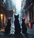 Three fierce cats as gang on the street, generative ai
