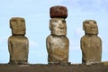 Three of fifteen huge Moai statues of Ahu Tongariki on Easter Island Royalty Free Stock Photo