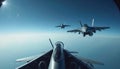Three Fighter Jets Flying in Formation Above Clouds Royalty Free Stock Photo