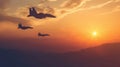 Three fighter jets flying over mountain range Royalty Free Stock Photo